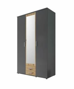 Drehtürenschrank - Graphit-Artisan Eiche - Spiegel - 120 Cm
