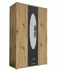 Drehtürenschrank - Graphit-Artisan Eiche - Spiegel - 120 Cm