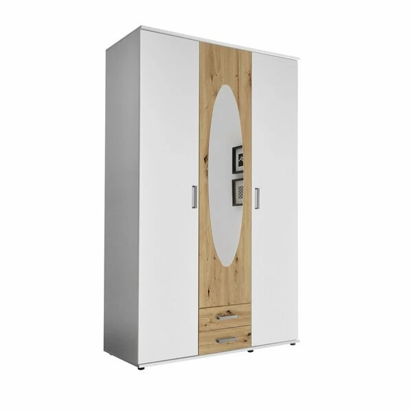 Drehtürenschrank - Weiß-Artisan Eiche - Spiegel - 120 Cm 1 Drehtürenschrank - Weiß-Artisan Eiche - Spiegel - 120 Cm