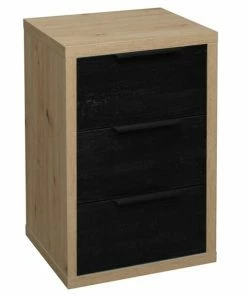Kommode - Artisan Eiche - Flamed Wood Black - 3 Schubkästen