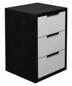 Kommode - Flamed Wood Black - Kreidegrau Matt - 3 Schubkästen