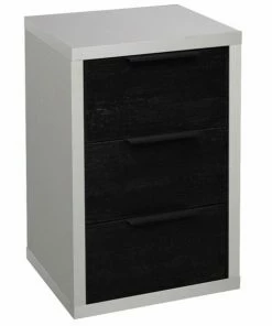 Kommode - Kreidegrau Matt - Flamed Wood Black - 3 Schubkästen