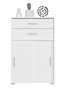 Kommode MOVER - Weiß - Schiebetüren Und Schubkästen - 68x107 Cm