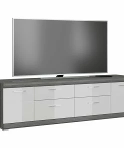 Lowboard SCOUT - Rauchsilber - Weiß Hochglanz - 180 Cm