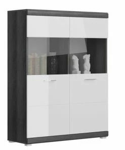 Highboardvitrine SCOUT - Rauchsilber - Weiß Hochglanz - 114 Cm Breit