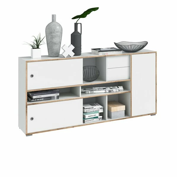 Sideboard JESPER - Weiß-Eiche - 2 Schiebetüren - 181 Cm 1 Sideboard JESPER - Weiß-Eiche - 2 Schiebetüren - 181 Cm