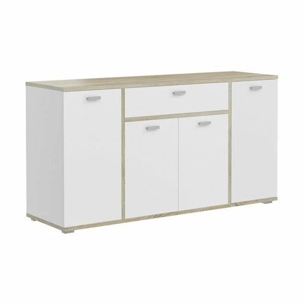 Sideboard COSMO - Weiß-Sonoma Eiche - 4 Türen - 159 Cm 1 Sideboard COSMO - Weiß-Sonoma Eiche - 4 Türen - 159 Cm