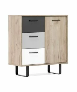 Kommode ORLANDO - Grey Craft Oak-Farbmix - 3 Schubkästen - 80 Cm