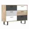 Kommode ORLANDO - Grey Craft Oak-Farbmix - 6 Schubkästen - 118 Cm