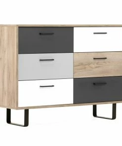 Kommode ORLANDO - Grey Craft Oak-Farbmix - 6 Schubkästen - 118 Cm