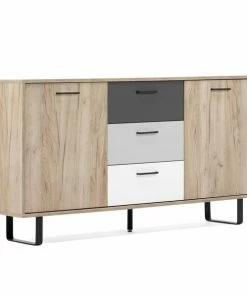 Kommode ORLANDO - Grey Craft Oak-Farbmix - 3 Schubkästen - 160 Cm