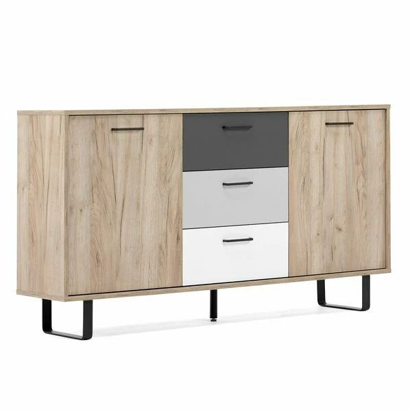 Kommode ORLANDO - Grey Craft Oak-Farbmix - 3 Schubkästen - 160 Cm 1 Kommode ORLANDO - Grey Craft Oak-Farbmix - 3 Schubkästen - 160 Cm