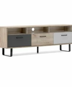 Lowboard ORLANDO - Grey Craft Oak-Farbmix - 3 Offene Fächer - 160 Cm