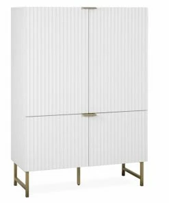 Highboard EDINBURGH - Weiß Matt - Goldfarben - 100 Cm