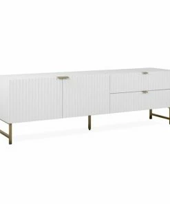 TV-Lowboard EDINBURGH - Weiß Matt - Goldfarben - 179 Cm