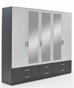 Kombi-Drehtürenschrank - Alpinweiß-grau Metallic - 226 Cm