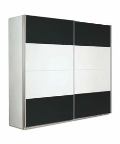 Schwebetürenschrank - Alpinweiß-grau Metallic - 226 Cm