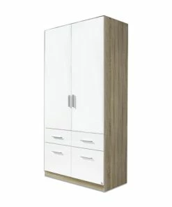 Kleiderschrank - Sonoma Eiche - Weiß - 91 Cm