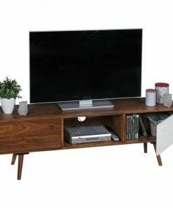 TV-Lowboard - Sheesham Massiv Gebeizt - Weiß - 2 Türen