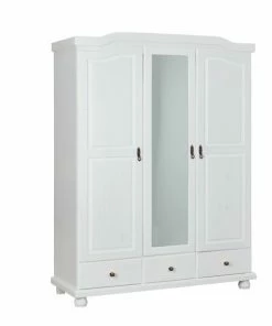 Kleiderschrank KAPPL - Weiß - Kiefer Massivholz - 3-türig