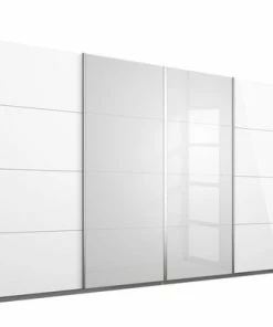 Schwebetürenschrank - Sonoma Eiche-weiß Hochglanz - 271 Cm