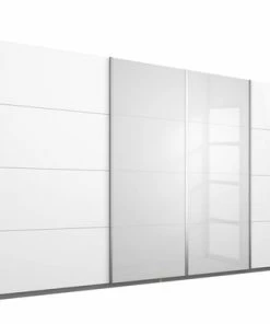 Schwebetürenschrank - Sonoma Eiche-weiß Hochglanz - 316 Cm