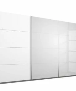 Schwebetürenschrank - Sonoma Eiche-weiß Hochglanz - 361 Cm