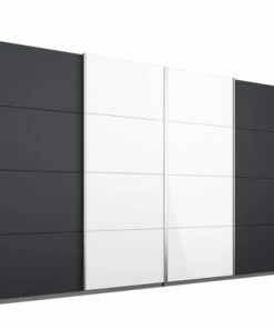 Schwebetürenschrank - Grau Metallic-weiß Hochglanz - 271 Cm