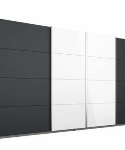 Schwebetürenschrank - Grau Metallic-weiß Hochglanz - 315 Cm
