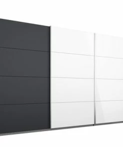 Schwebetürenschrank - Grau Metallic-weiß Hochglanz - 361 Cm