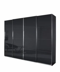 Schwebetürenschrank - Grau Metallic-Basaltglas - 211 Cm Hoch