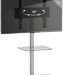 TV-Standfuß ALANI - Silber - Klarglas - Mit Zwischenboden