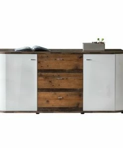 Sideboard DORA - Weiß Hochglanz - Old Style Mix - 170 Cm