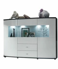 Highboard GATE - Weiß Hochglanz - Anthrazit - 160 Cm