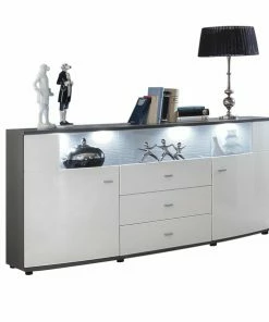 Sideboard GATE - Weiß Hochglanz - Anthrazit - 160 Cm