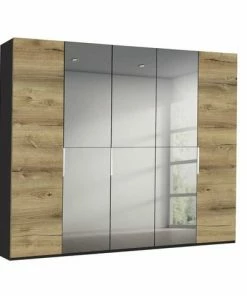 Drehtürenschrank - Schwarz - Atlantic Oak - Spiegel