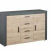 Sideboard CORBETO - Anthrazit - Eiche Artisan - 134 Cm