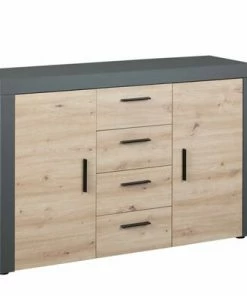 Sideboard CORBETO - Anthrazit - Eiche Artisan - 134 Cm