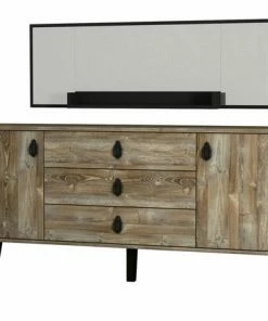 Sideboard Mit Spiegel - Eiche-schwarz - 180 Cm Breit