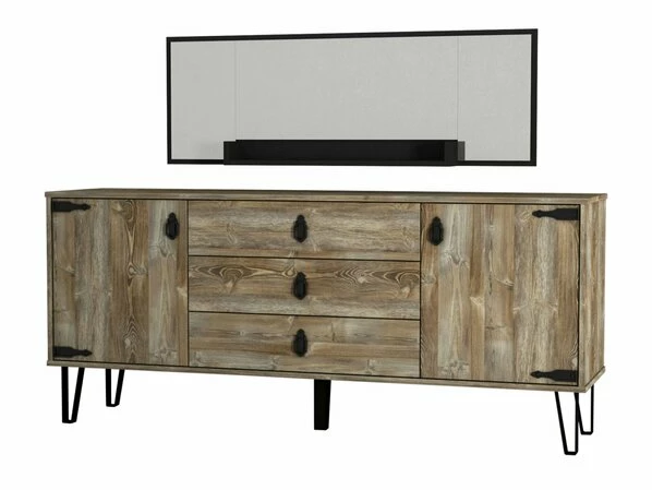 Sideboard Mit Spiegel - Eiche-schwarz - 180 Cm Breit 1 Sideboard Mit Spiegel - Eiche-schwarz - 180 Cm Breit