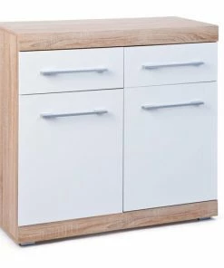 Kommode LUBLIN - Weiß - Sonoma Eiche - 95 Cm
