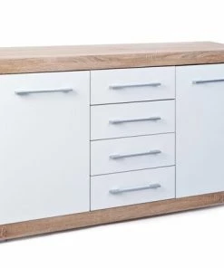 Kommode LUBLIN - Weiß - Sonoma Eiche - 155 Cm