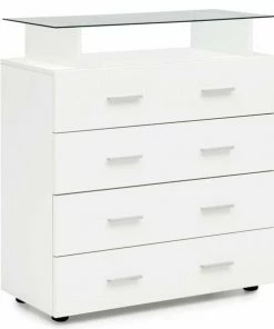 Kommode - Weiß-Hochglanz - 4 Schubkästen - 84x76 Cm