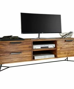 TV-Lowboard - Sheesham Massiv - Füße Schwarz - 160 Cm Breit