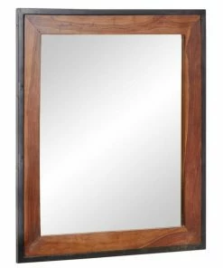 Badspiegel - Dunkelbraun - Sheesham - 86x102 Cm
